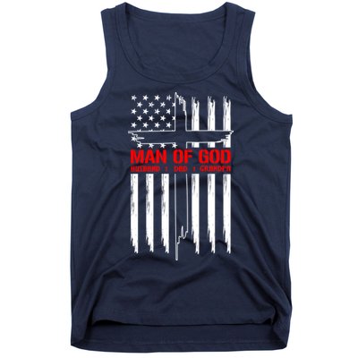 Man Of God Husband Dad Grandpa USA United States Flag Dad Father's Day Tank Top