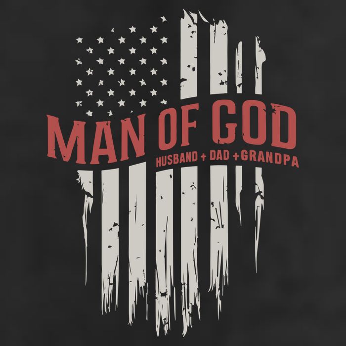 Man Of God Husband Dad Grandpa United States Flag Father's Day 7 Panel Mesh Trucker Snapback Hat