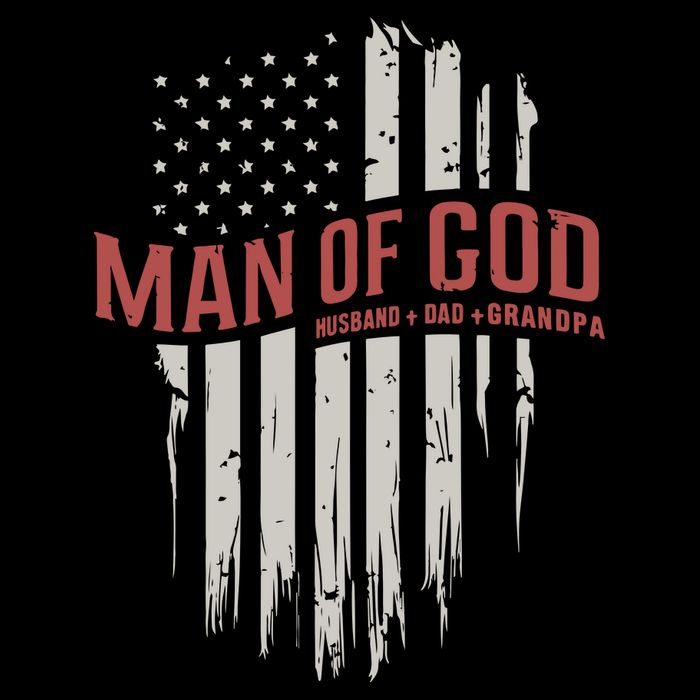 Man Of God Husband Dad Grandpa United States Flag Father's Day Button