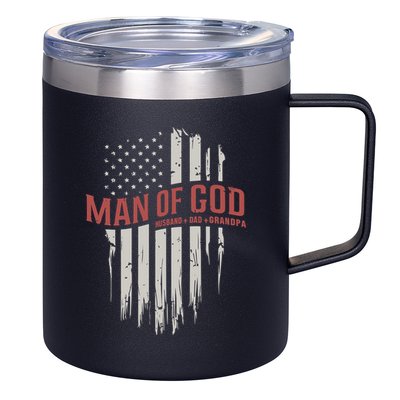 Man Of God Husband Dad Grandpa United States Flag Father's Day 12oz Stainless Steel Coffee Mug