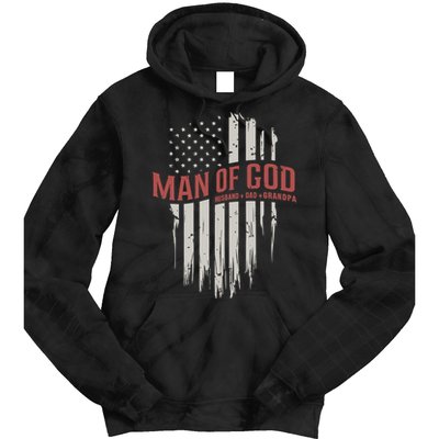 Man Of God Husband Dad Grandpa United States Flag Father's Day Tie Dye Hoodie
