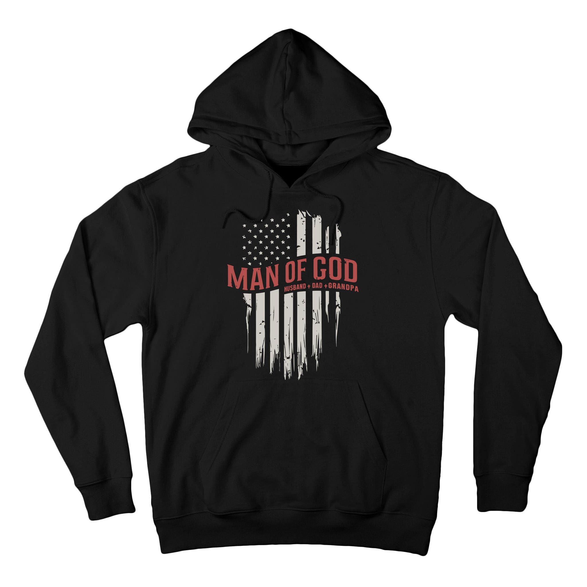 Man Of God Husband Dad Grandpa United States Flag Father's Day Tall Hoodie
