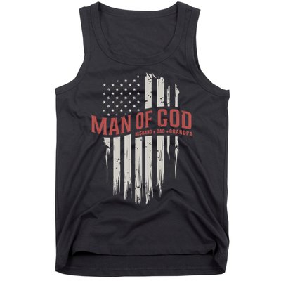 Man Of God Husband Dad Grandpa United States Flag Father's Day Tank Top