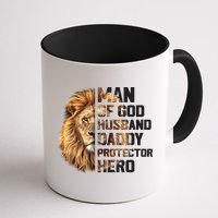 Man Of God Husband Daddy Protector Hero Dad Lion Father's Day Mug