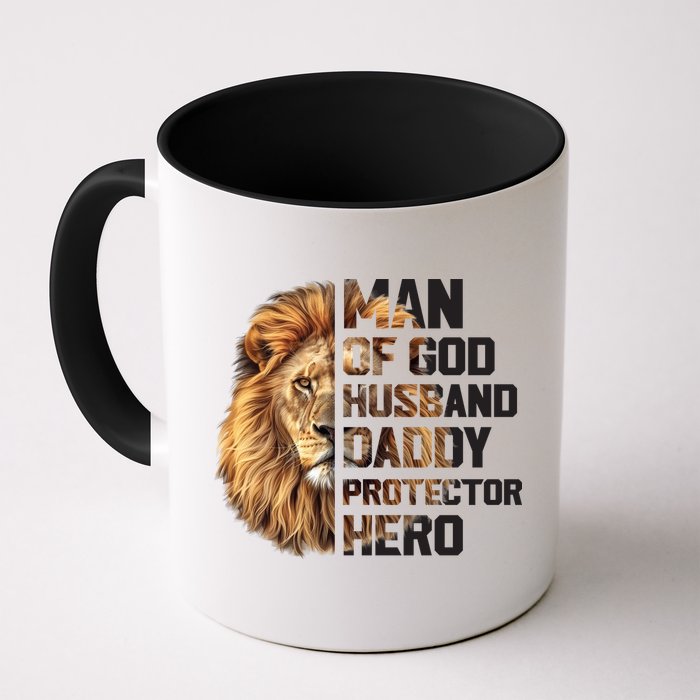 Man Of God Husband Daddy Protector Hero Dad Lion Father's Day Mug
