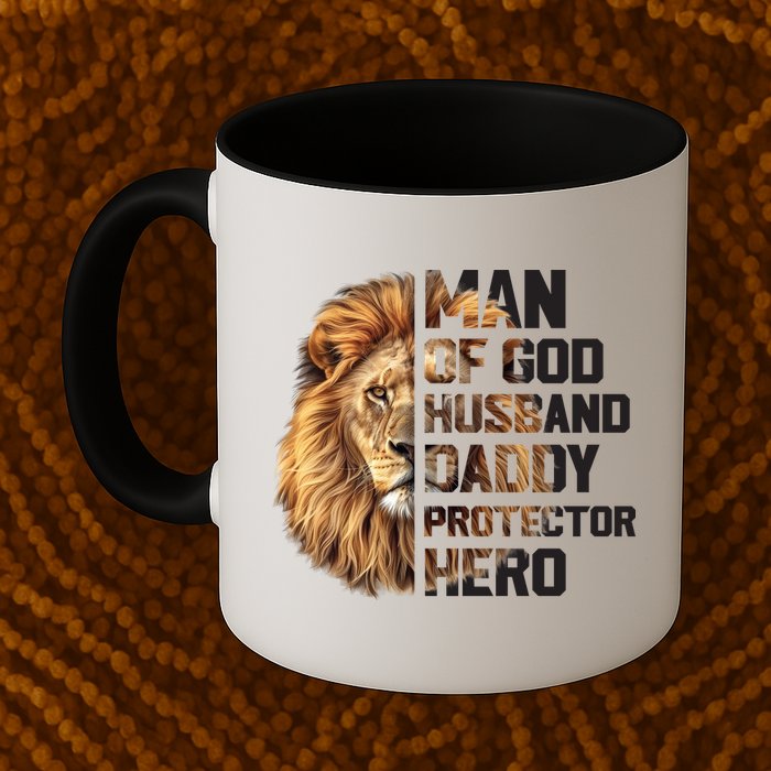 Man Of God Husband Daddy Protector Hero Dad Lion Father's Day Mug