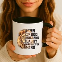 Man Of God Husband Daddy Protector Hero Dad Lion Father's Day Mug