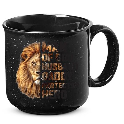 Man Of God Husband Daddy Protector Hero Dad Lion Father's Day 15oz Campfire Ceramic Mug