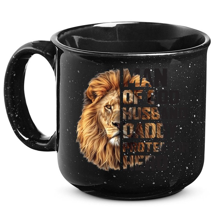 Man Of God Husband Daddy Protector Hero Dad Lion Father's Day 15oz Campfire Ceramic Mug