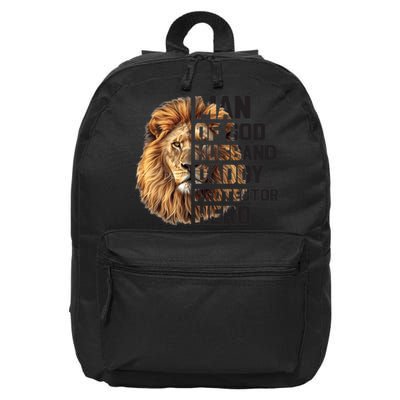 Man Of God Husband Daddy Protector Hero Dad Lion Father's Day 16 in Basic Backpack