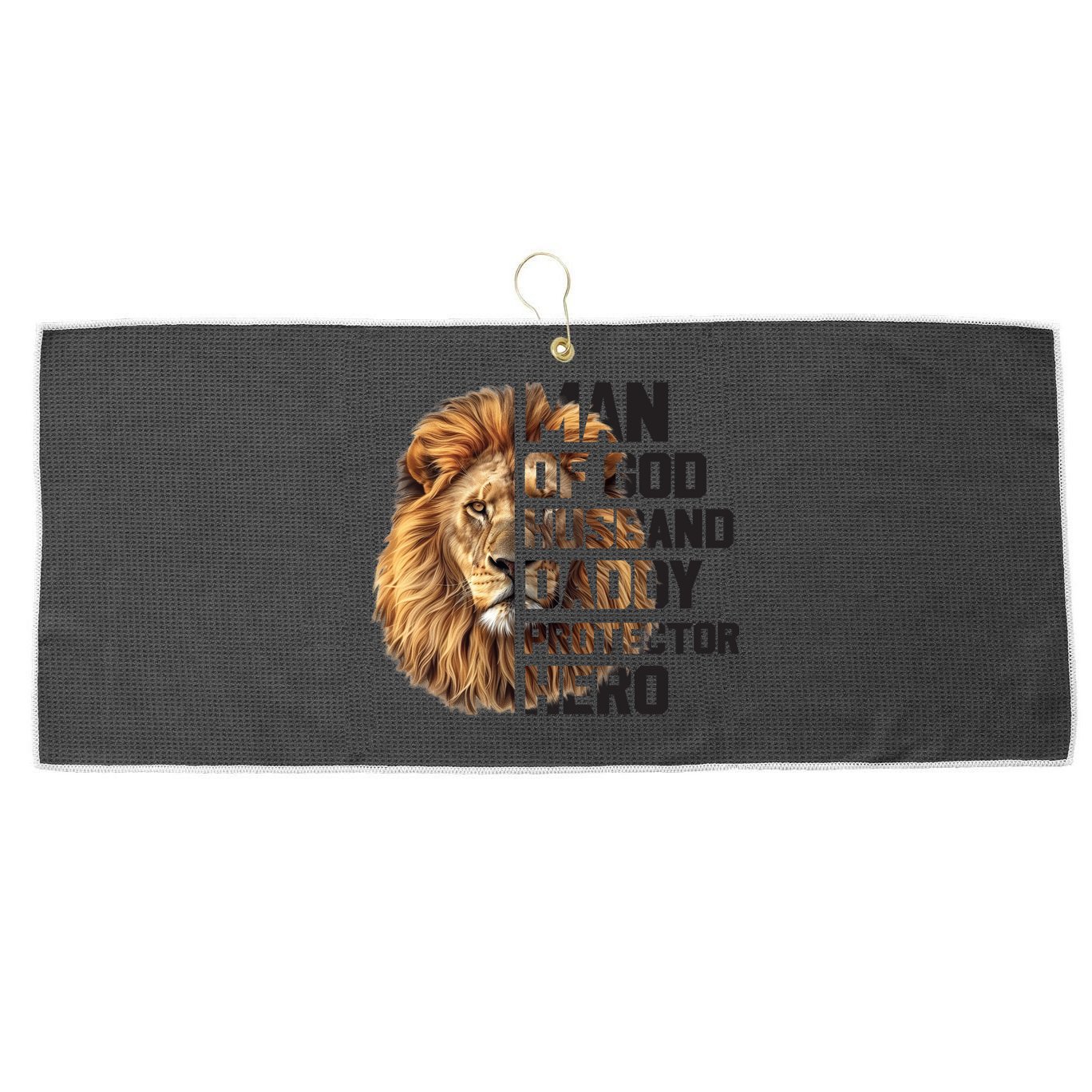 Man Of God Husband Daddy Protector Hero Dad Lion Father's Day Large Microfiber Waffle Golf Towel