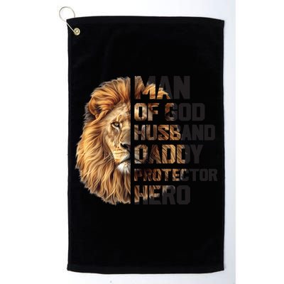 Man Of God Husband Daddy Protector Hero Dad Lion Father's Day Golf Towel
