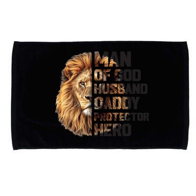 Man Of God Husband Daddy Protector Hero Dad Lion Father's Day Microfiber Hand Towel