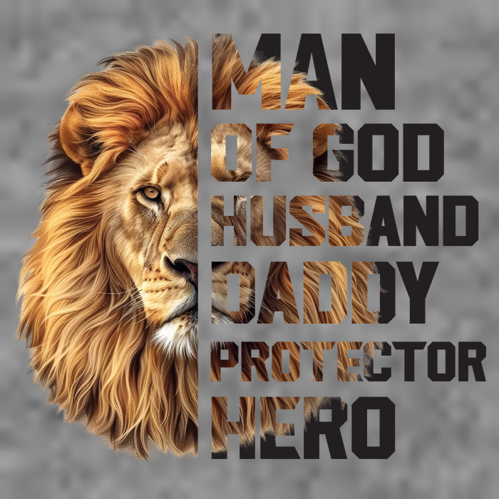 Man Of God Husband Daddy Protector Hero Dad Lion Father's Day Tall Long Sleeve T-Shirt