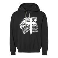 Man Of God Husband Daddy Protector Hero Dad Lion Jesus Cross Garment-Dyed Fleece Hoodie