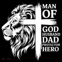 Man Of God Husband Daddy Protector Hero Dad Lion Jesus Cross Flexfit Unipanel Trucker Cap