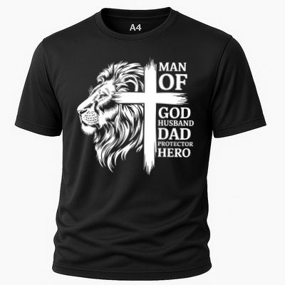 Man Of God Husband Daddy Protector Hero Dad Lion Jesus Cross Performance Shirt