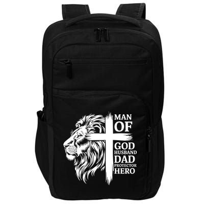 Man Of God Husband Daddy Protector Hero Dad Lion Jesus Cross Impact Tech Backpack