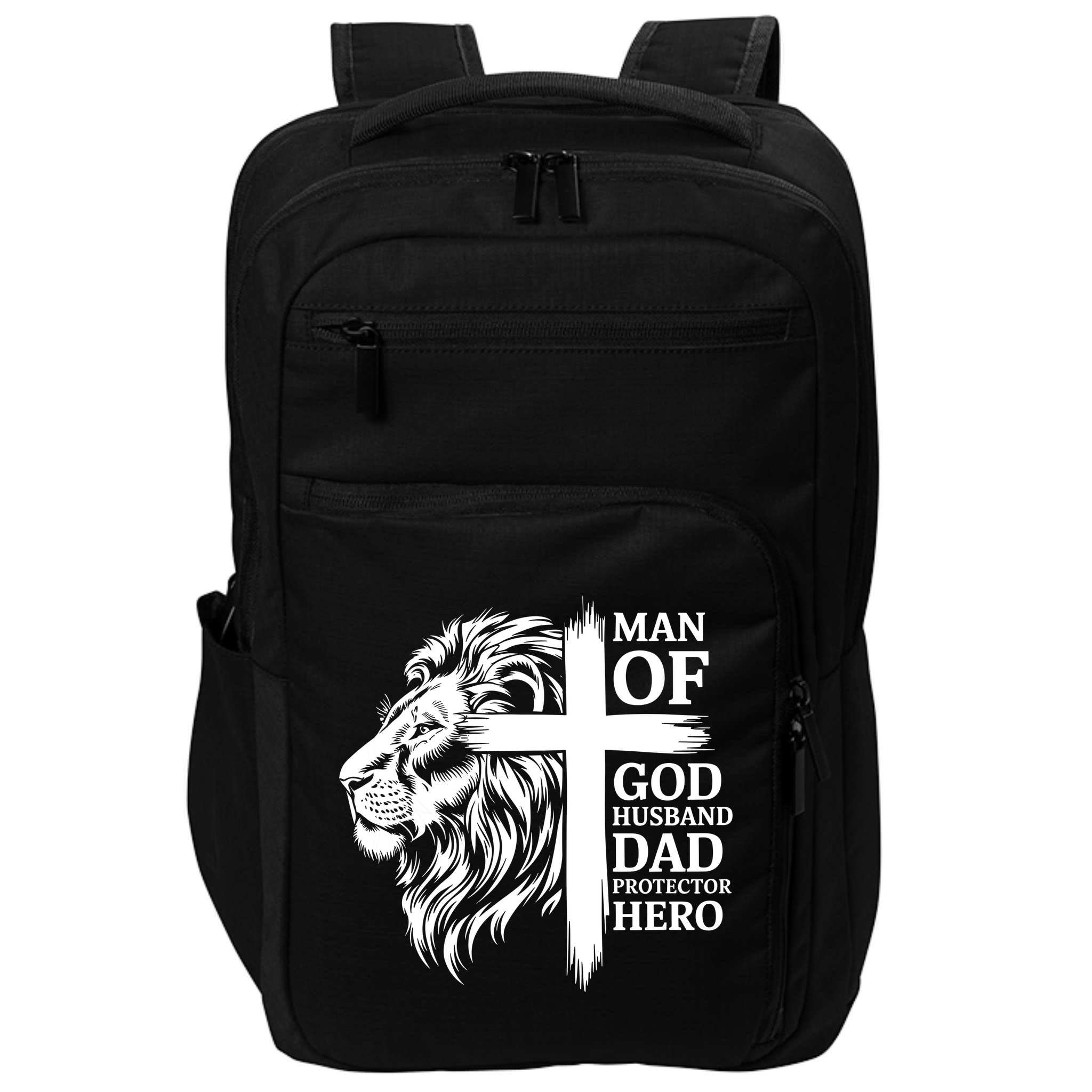 Man Of God Husband Daddy Protector Hero Dad Lion Jesus Cross Impact Tech Backpack
