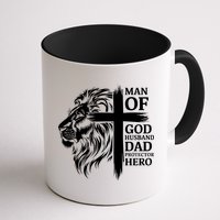 Man Of God Husband Daddy Protector Hero Dad Lion Jesus Cross Mug