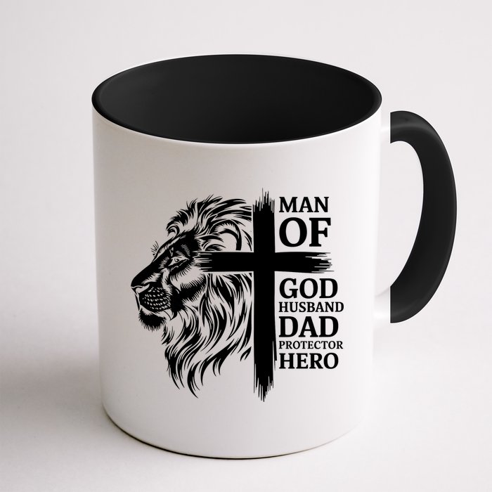 Man Of God Husband Daddy Protector Hero Dad Lion Jesus Cross Mug