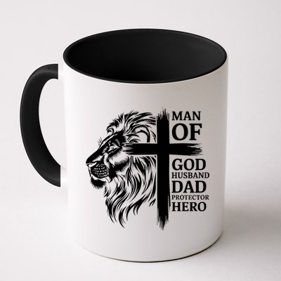 Man Of God Husband Daddy Protector Hero Dad Lion Jesus Cross Mug