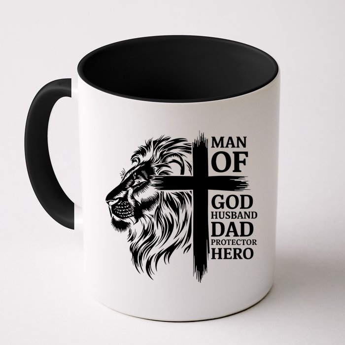 Man Of God Husband Daddy Protector Hero Dad Lion Jesus Cross Mug