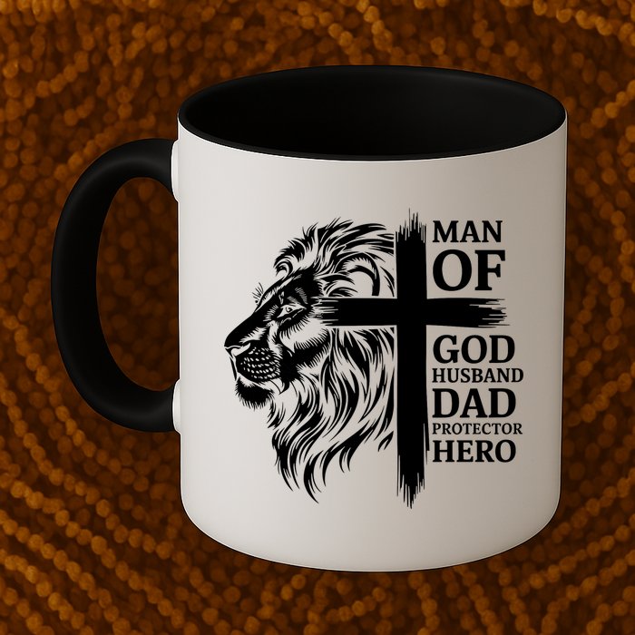 Man Of God Husband Daddy Protector Hero Dad Lion Jesus Cross Mug