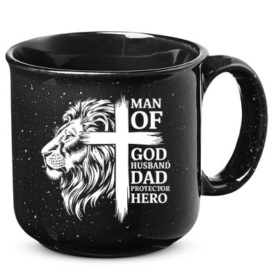 Man Of God Husband Daddy Protector Hero Dad Lion Jesus Cross 15oz Campfire Ceramic Mug