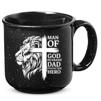 Man Of God Husband Daddy Protector Hero Dad Lion Jesus Cross 15oz Campfire Ceramic Mug