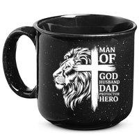 Man Of God Husband Daddy Protector Hero Dad Lion Jesus Cross 15oz Campfire Ceramic Mug