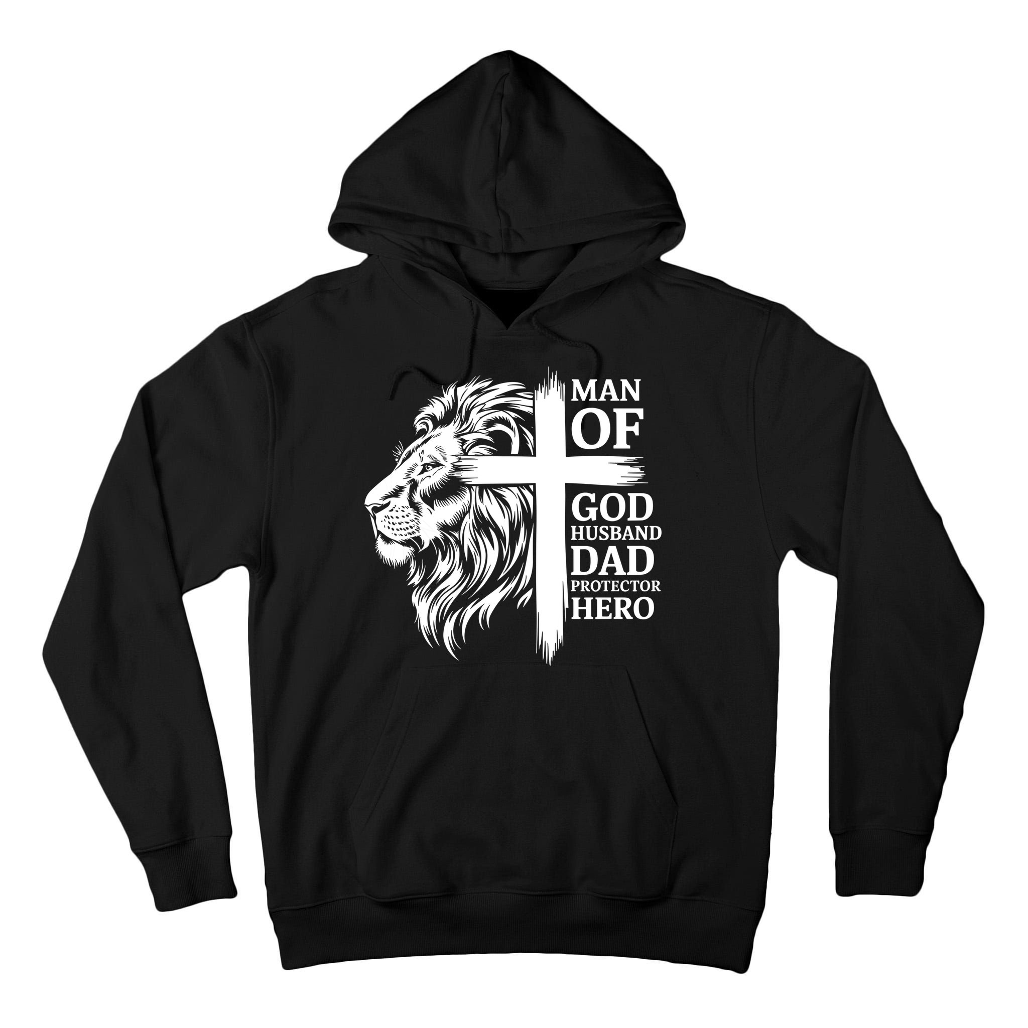 Man Of God Husband Daddy Protector Hero Dad Lion Jesus Cross Tall Hoodie