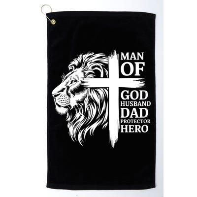 Man Of God Husband Daddy Protector Hero Dad Lion Jesus Cross Golf Towel