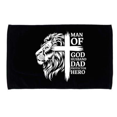 Man Of God Husband Daddy Protector Hero Dad Lion Jesus Cross Microfiber Hand Towel