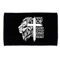 Man Of God Husband Daddy Protector Hero Dad Lion Jesus Cross Microfiber Hand Towel