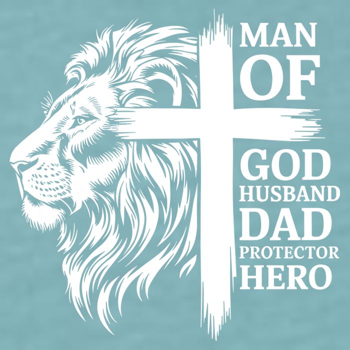 Man Of God Husband Daddy Protector Hero Dad Lion Jesus Cross Sueded Cloud Jersey T-Shirt