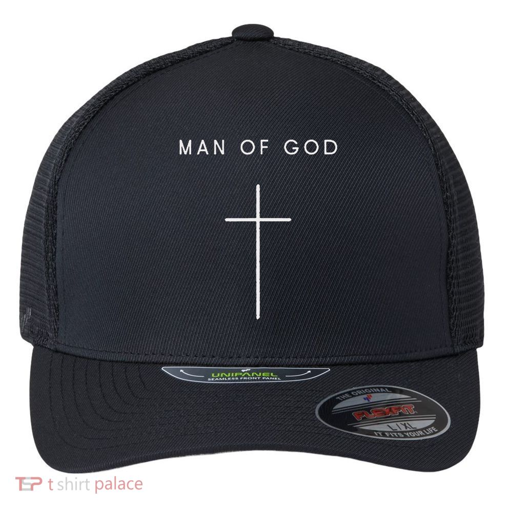Man Of God Cross Minimalist Christian Religious Jesus Flexfit Unipanel Trucker Cap