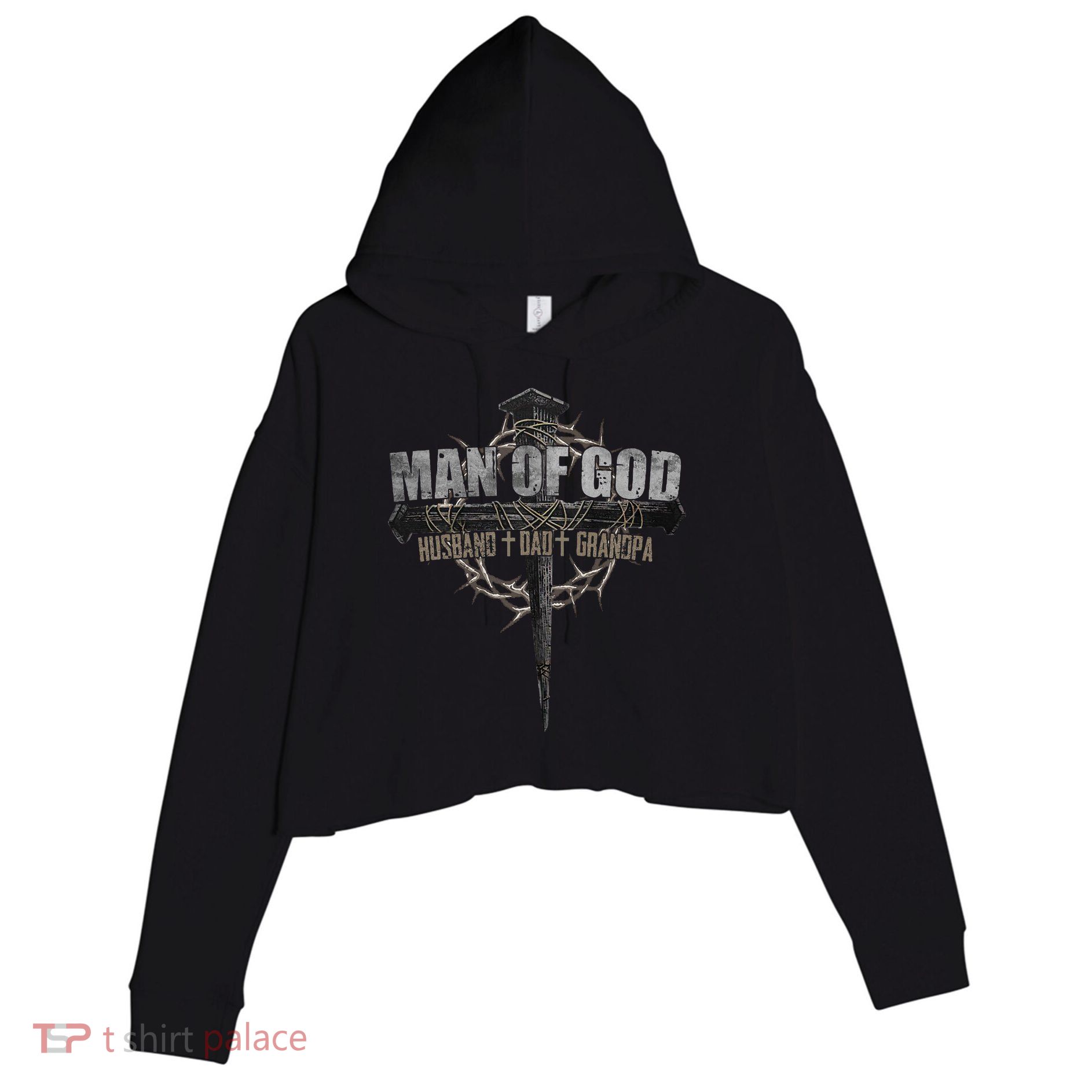 Man Of God Husband Dad Grandpa Crop Fleece Hoodie