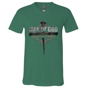 Man Of God Husband Dad Grandpa V-Neck T-Shirt