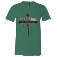 Man Of God Husband Dad Grandpa V-Neck T-Shirt