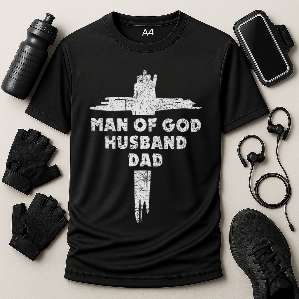 Man Of God Husband Dad Christian Faith Fathers Day Dad Gift Cooling Performance Crew T-Shirt