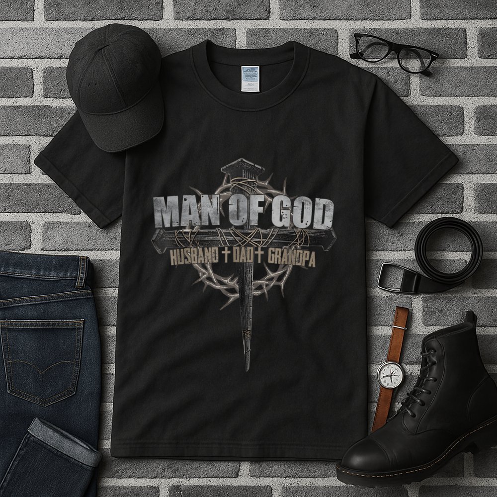 Man Of God Husband Dad Grandpa Cross Christian Tall T-Shirt