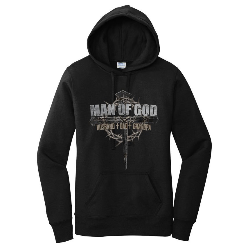 Man Of God Husband Dad Grandpa Cross Christian Women's Pullover Hoodie