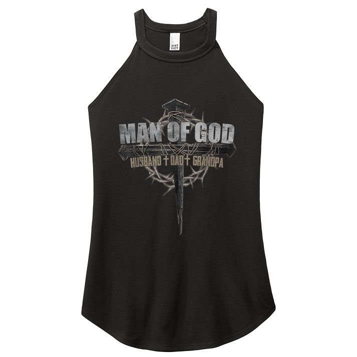 Man Of God Husband Dad Grandpa Cross Christian Women's Perfect Tri Rocker Tank