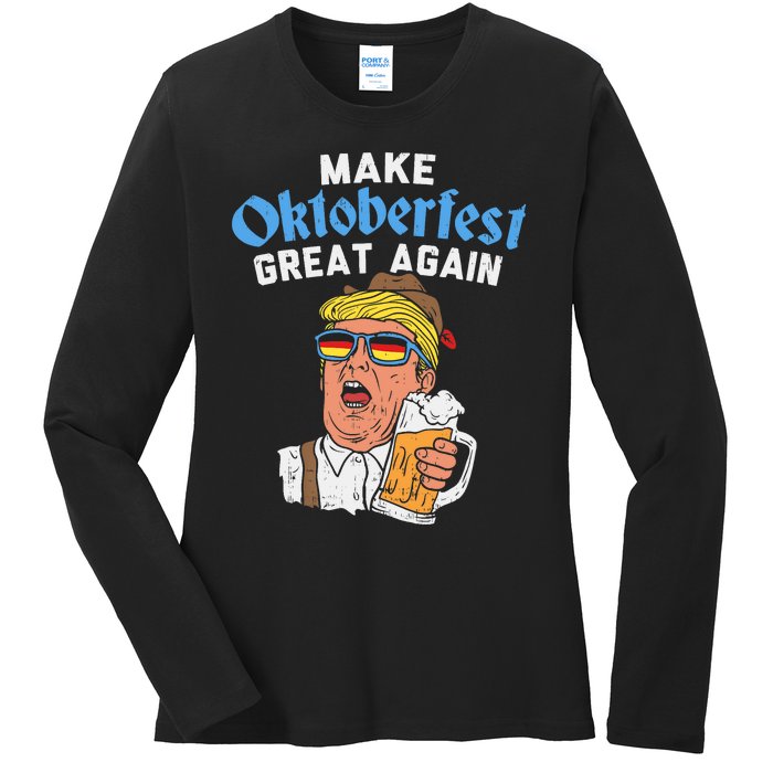 Make Oktoberfest Great Again Funny Trump Drink Beer Mug Gift Ladies Long Sleeve Shirt