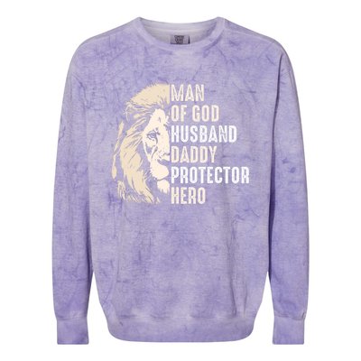 Man Of God Husband Daddy Protector Hero Lion Colorblast Crewneck Sweatshirt