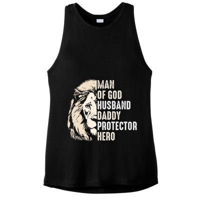 Man Of God Husband Daddy Protector Hero Lion Ladies PosiCharge Tri-Blend Wicking Tank