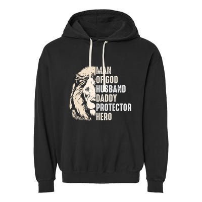 Man Of God Husband Daddy Protector Hero Lion Garment-Dyed Fleece Hoodie