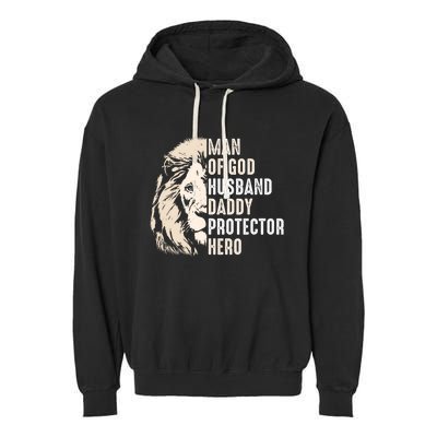 Man Of God Husband Daddy Protector Hero Lion Garment-Dyed Fleece Hoodie