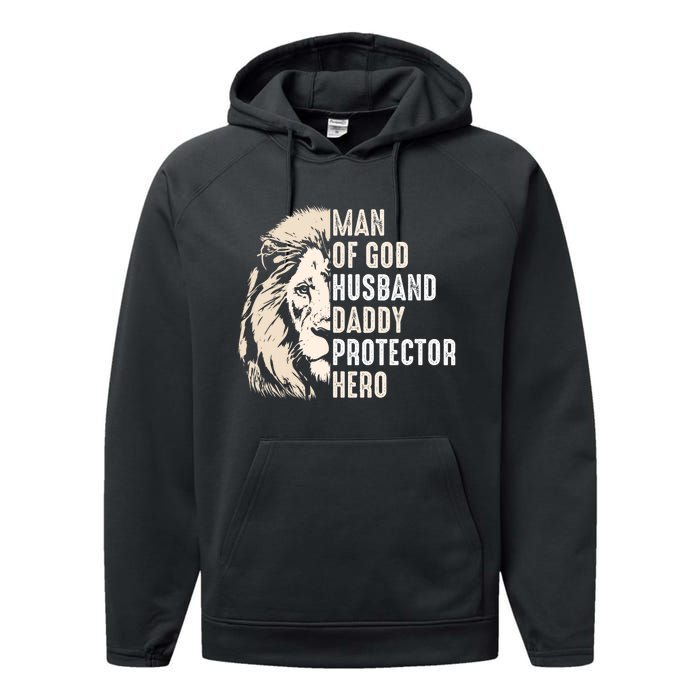 Man Of God Husband Daddy Protector Hero Lion Performance Fleece Hoodie